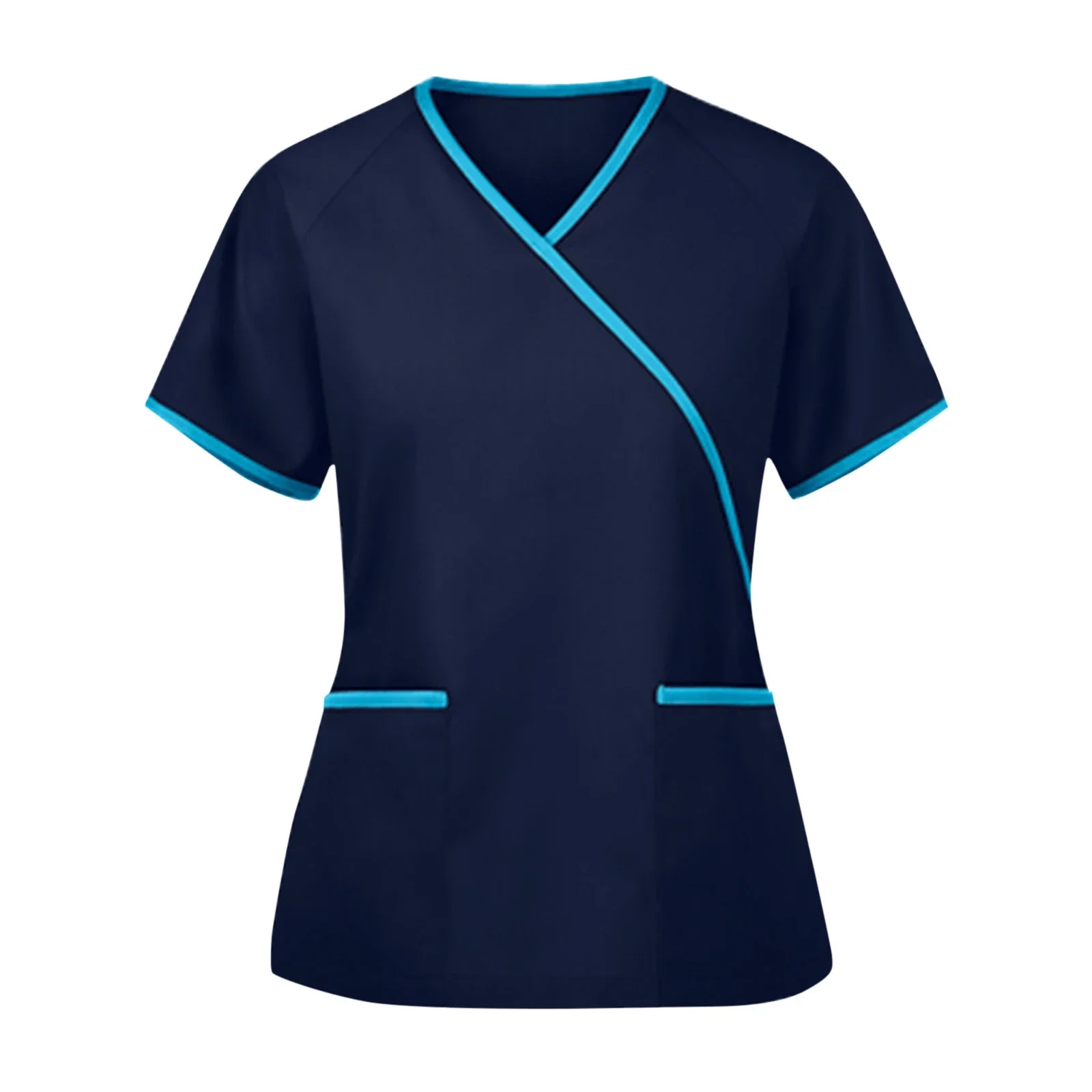 

Solid Color V-neck Nurse Uniform Short-sleeved Top Striped Patchwork Nurse Uniform Women's For Nurses Uniformes Clinicos Mujer