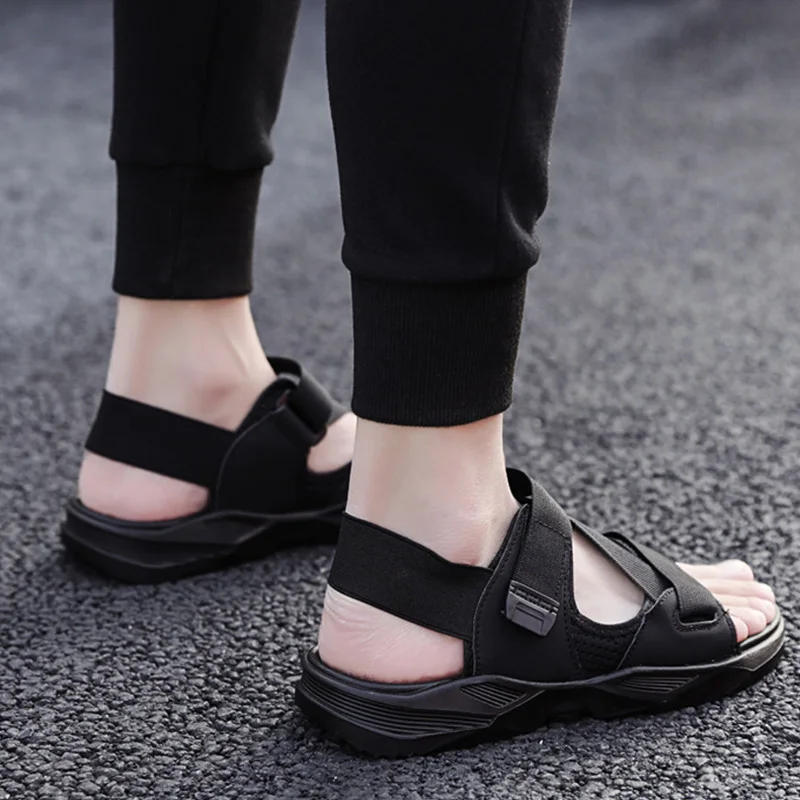 Мужские сандалии на толстой плоской подошве пляжные Нескользящие черные белые