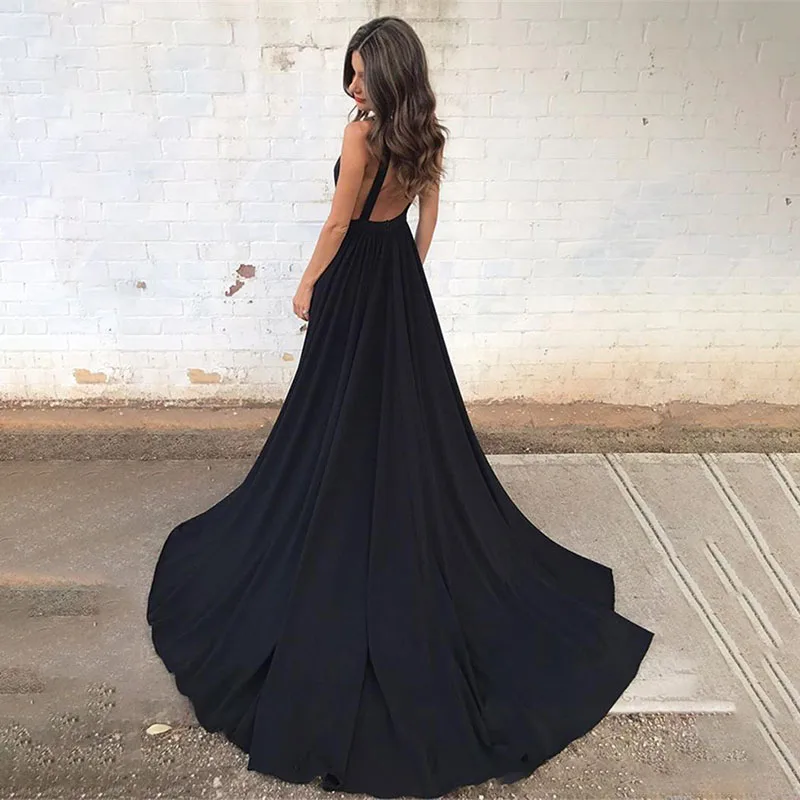 Черные вечерние платья длинное сексуальное шифоновое платье с глубоким