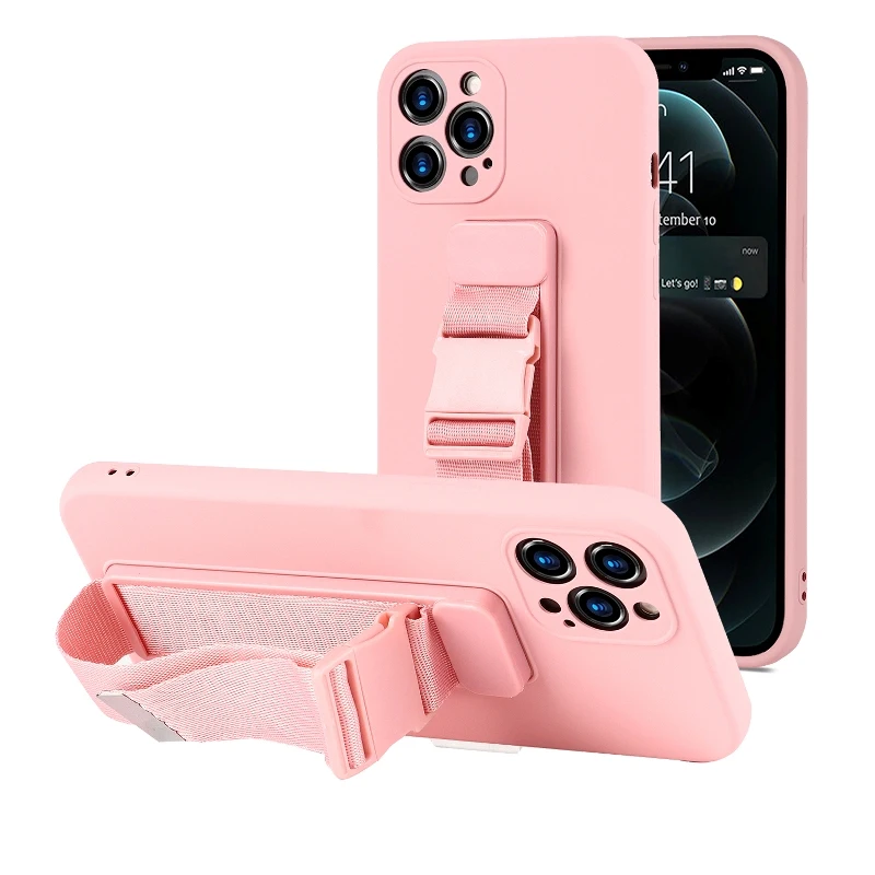

sumkeymi Wrist Strap Lanyard Phone Case For iPhone 11 12 Pro Max XR XS 8 Plus 13 Pro Max Crossbody Necklace Silicone Back Cover