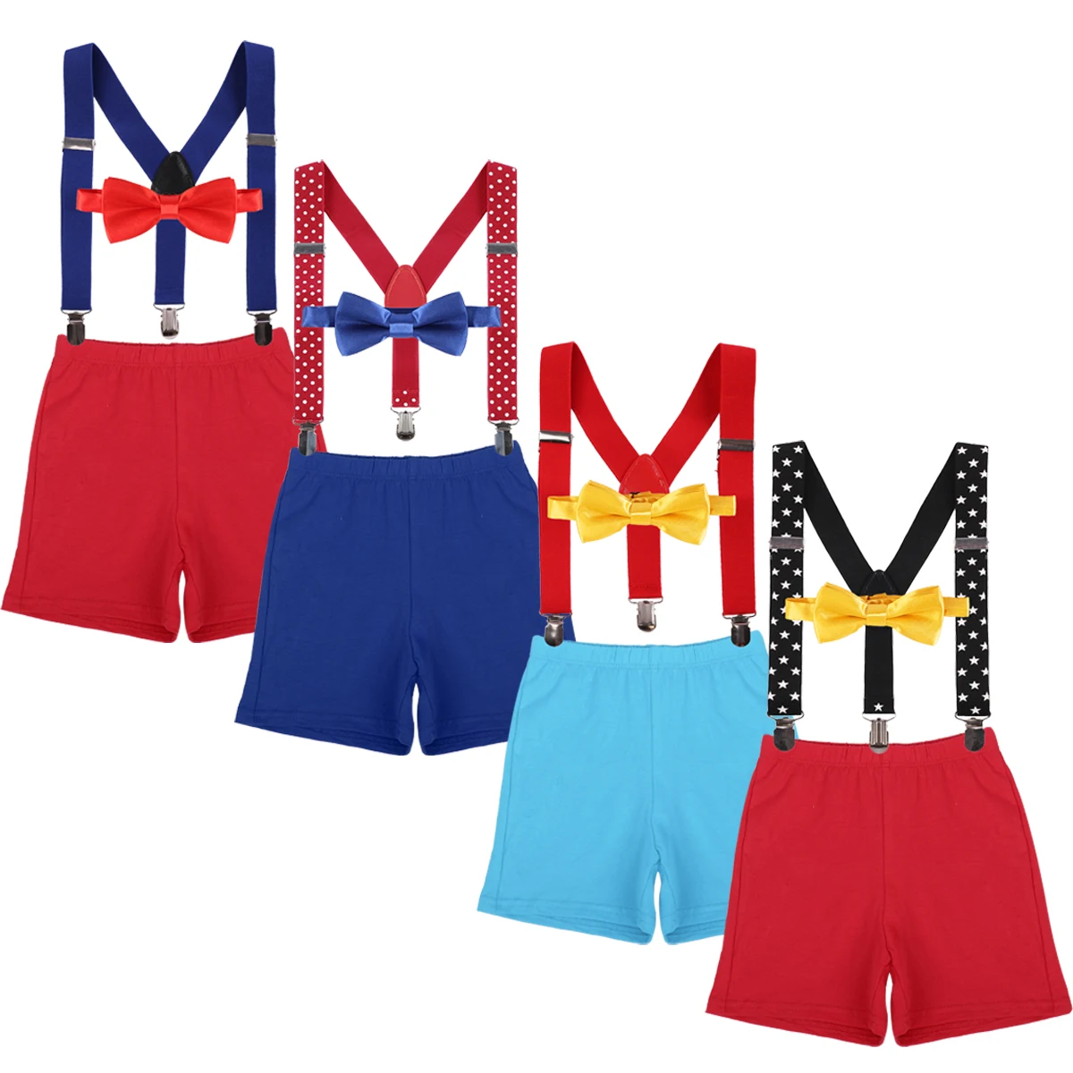 12-18M Newborn Baby Boys Short Pants Boxer + Y-back Clip-on Suspenders + Bow Tie 3pcs Outfits Cake Smash Sets Photography Props