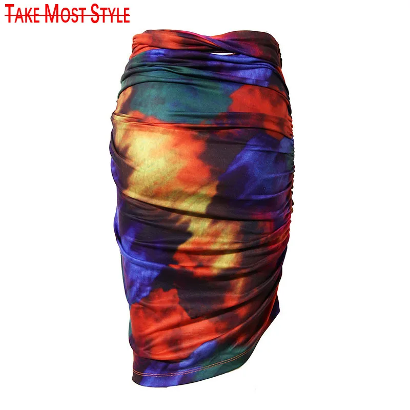 

Print Hit Color Two Piece Set For Women O Neck Short Sleeve Tops Ruched Skirts Tie Dye Sets Female Fashion New 2021