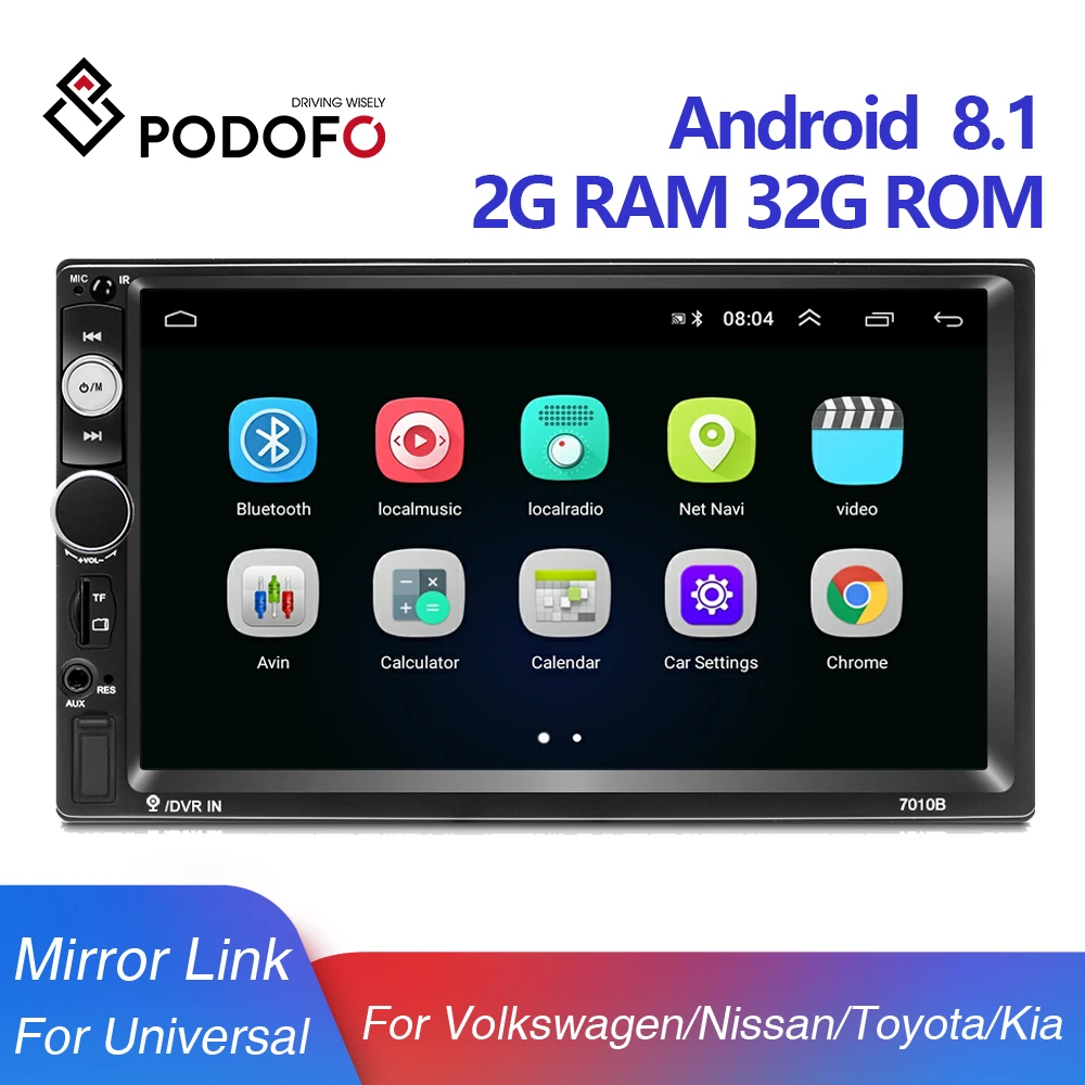 Podofo 2 Din Android 8 1 Автомобиль Радио 7 &quotUSB TF Bluetooth стерео Мультимедийный плеер Авто для
