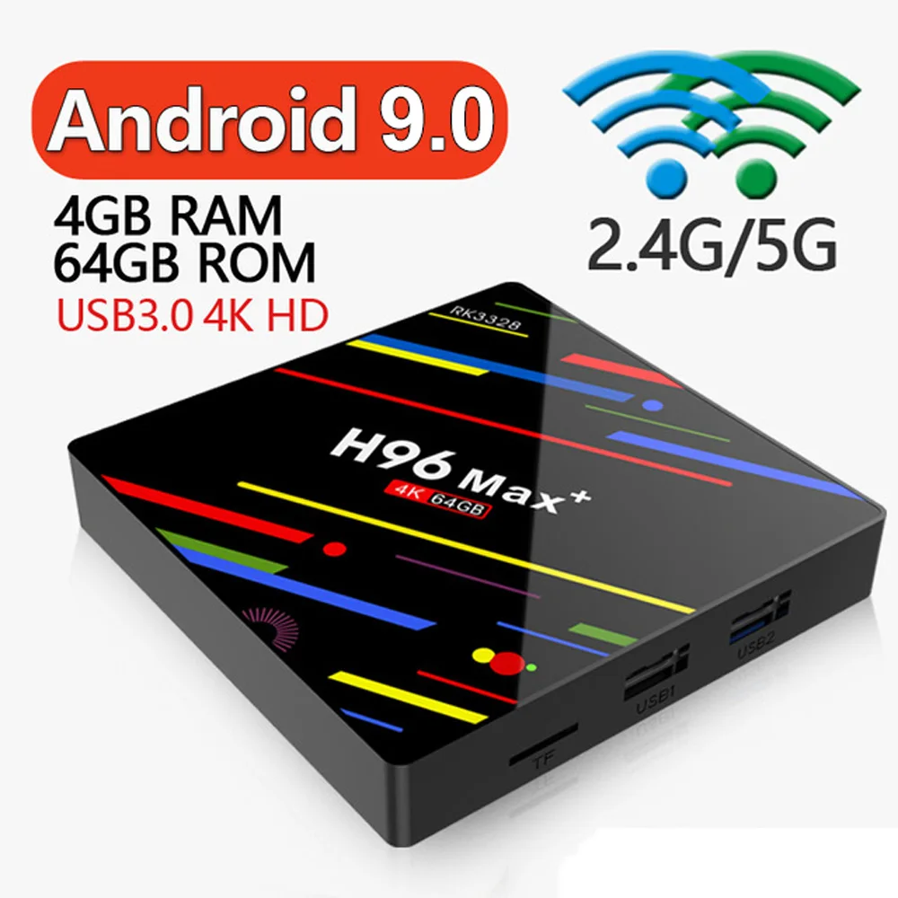 ТВ приставка H96 MAX Plus с Android 9 0 4 Гб ОЗУ 32 64 ПЗУ смарт RK3328 2 4G/5G Wi Fi 4K H.265 медиаплеер