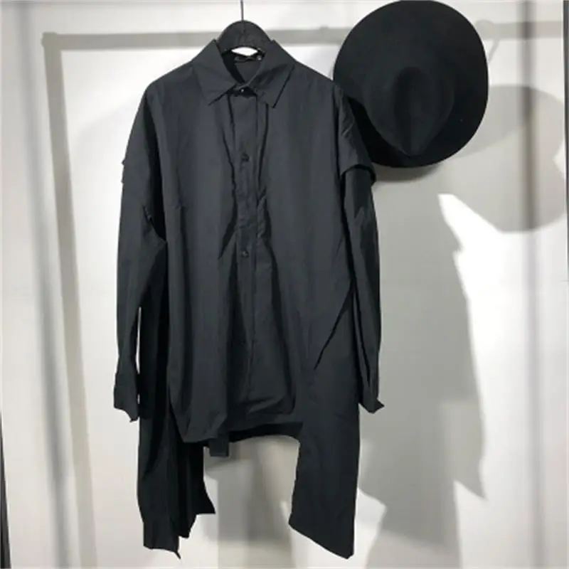 

Men's Long Sleeve Shirt Spring And Autumn New Dark Collar Irregular Asymmetric Loose Long Design Youth Fashion Trend Undershirt