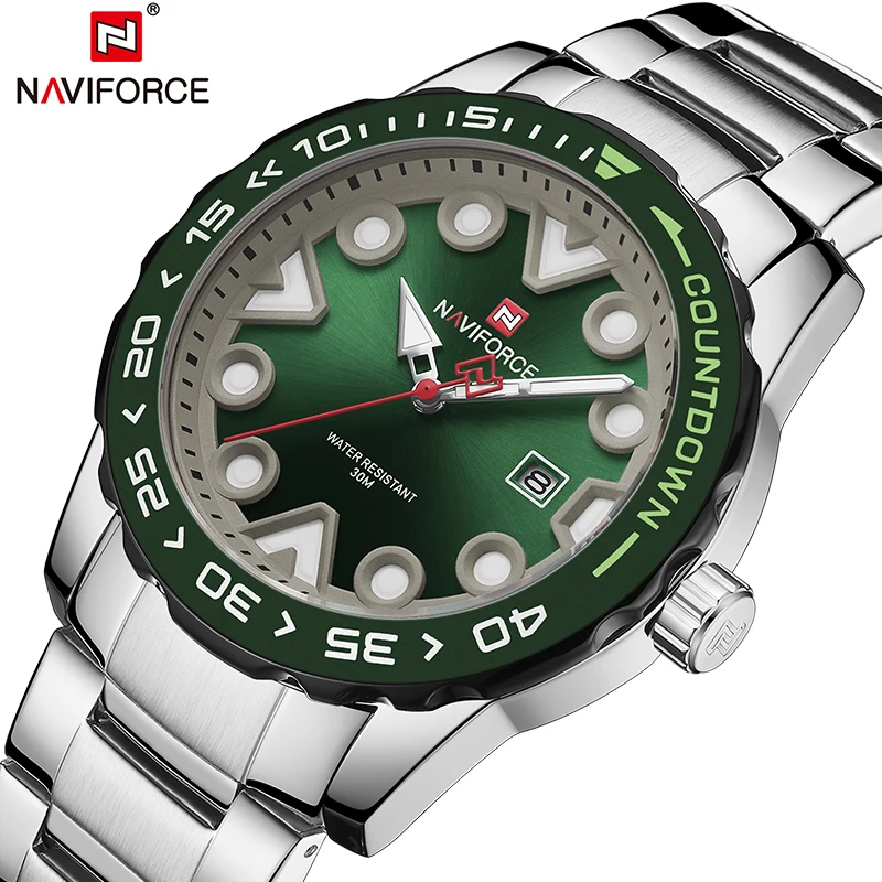 NAVIFORCE Топ Роскошные брендовые новые мужские часы со стальным ремешком Мужские