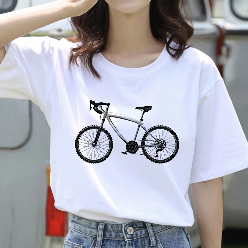 

Graphic Tees Tops Cartoon Bicycle Theme Tshirts Women Funny T Shirt O-Neck T-Shirt Vintage Ullzang Mujer_t-Shirt