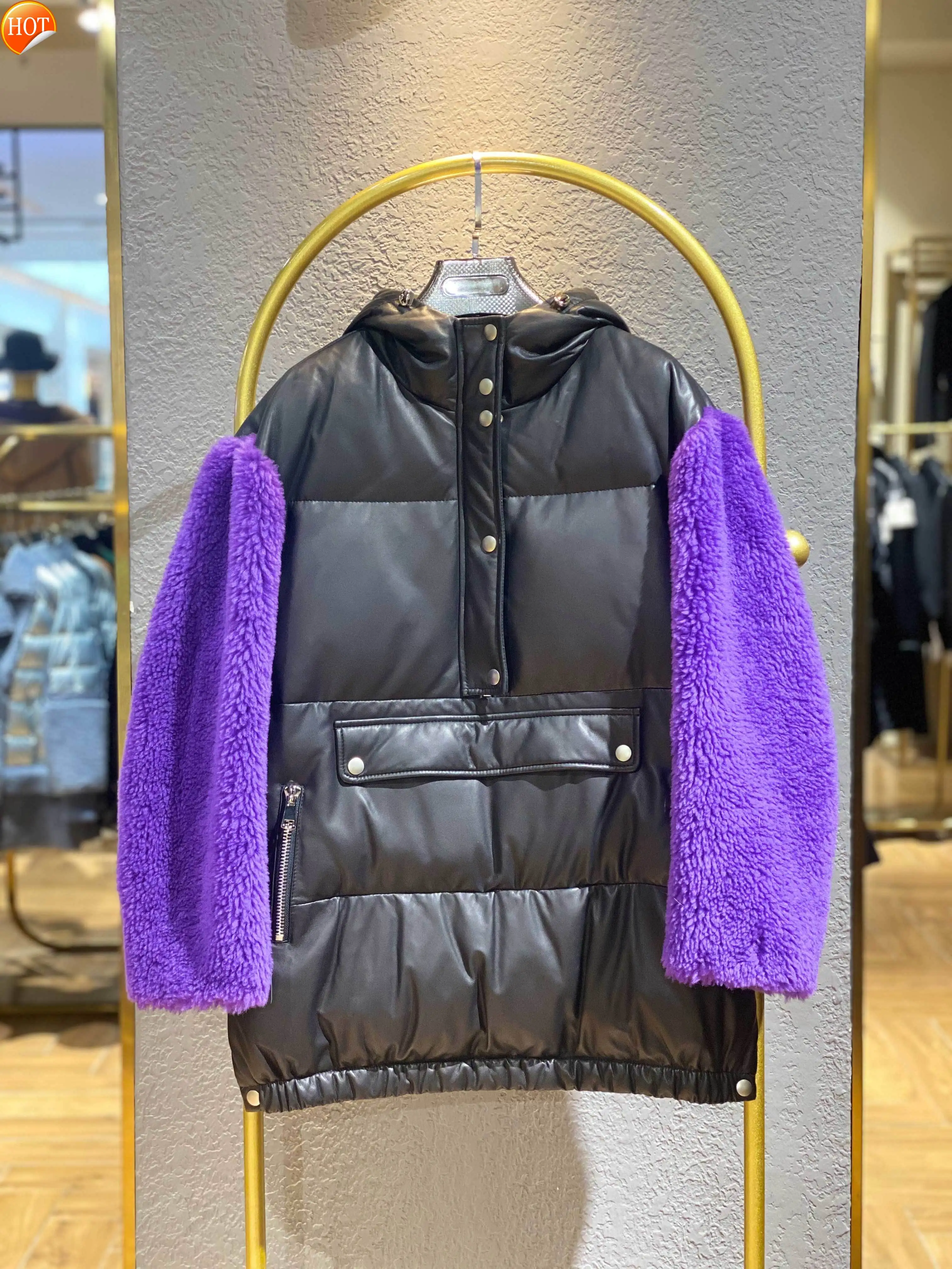 

2021new winter clothing sheepskin down casual Hooded Jacket