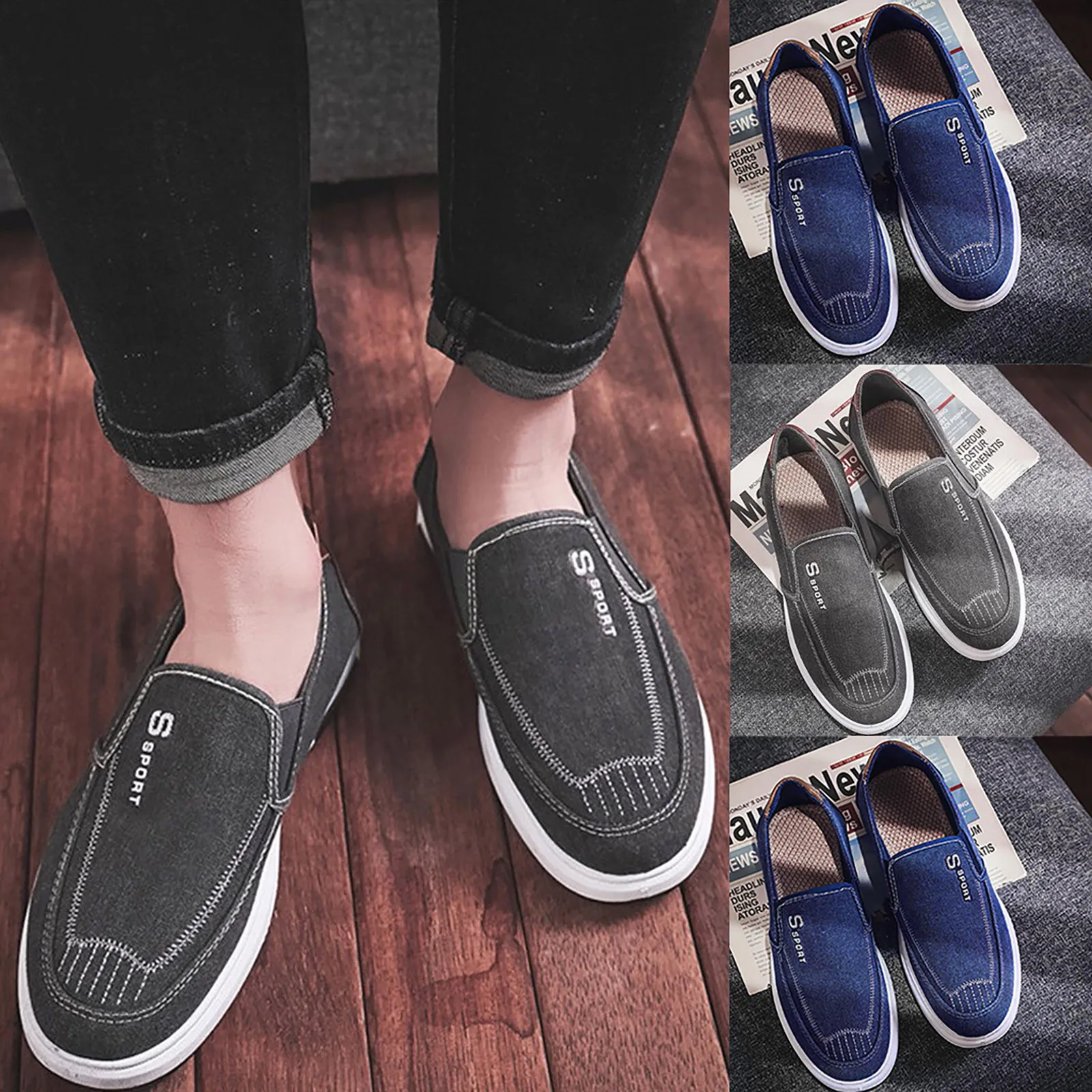 

Casual Stitch Soft Denim Shoes Sole Sneakers Trend Men's Fashion Car Large Size Men's casual shoes