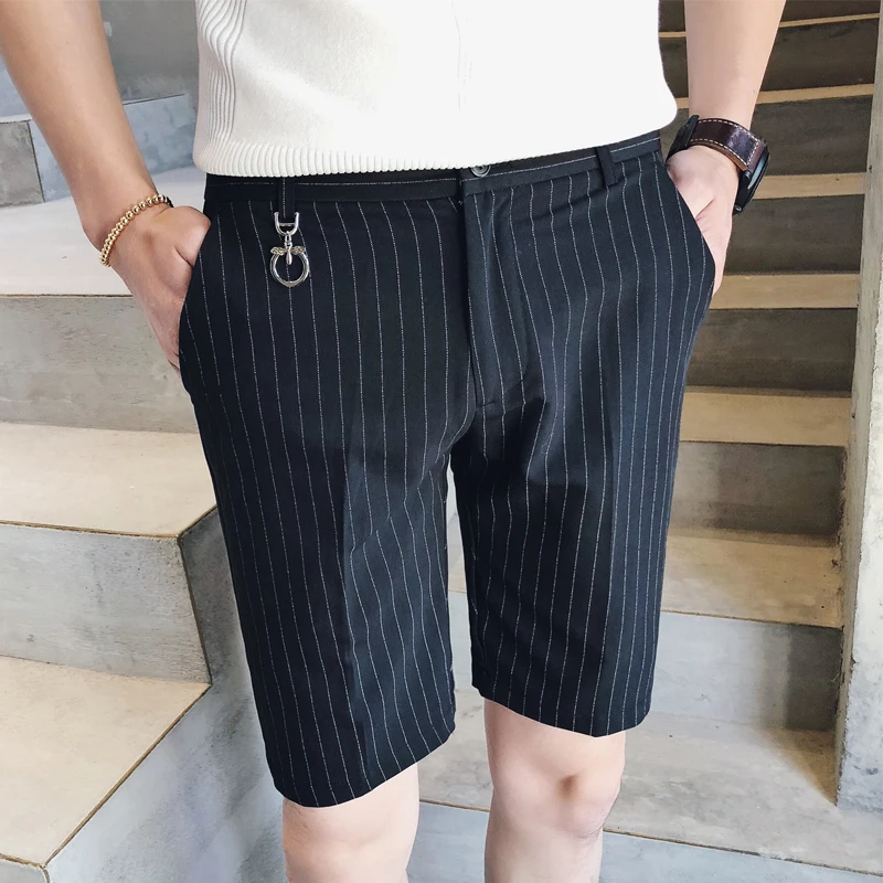 

Men Casual Business Social Club Gray Short Pant Men 2021 Striped Suit Short Slim Fit Mens Black Short Men Pantalones Homme