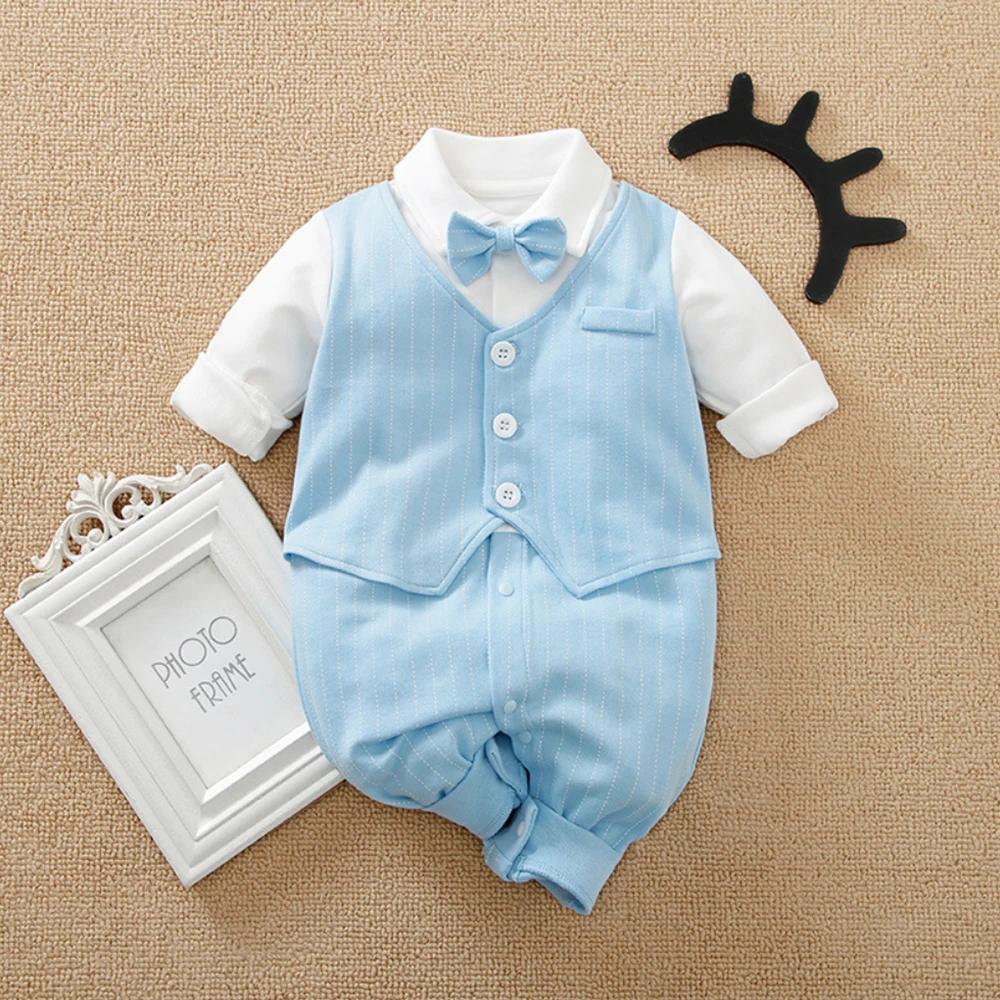 Malapina Newborn Baby Boys Gentleman Formal Suit Romper Clothes Long Sleeve Jumpsuit Bow Tie Tuxedo Outfit for 0-24M Bebes Gift