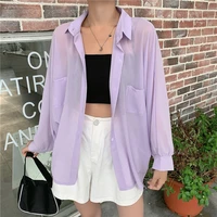 blouses women solid colorful summer sun proof chiffon breathable thin womens korean style all match loose daily outwear shirts