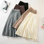 Осенняя вязаная плиссированная юбка, Женская юбка-свитер средней длины с высокой эластичной талией, трапециевидная юбка, женская зимняя черная шерстяная длинная юбка для мам, 2021