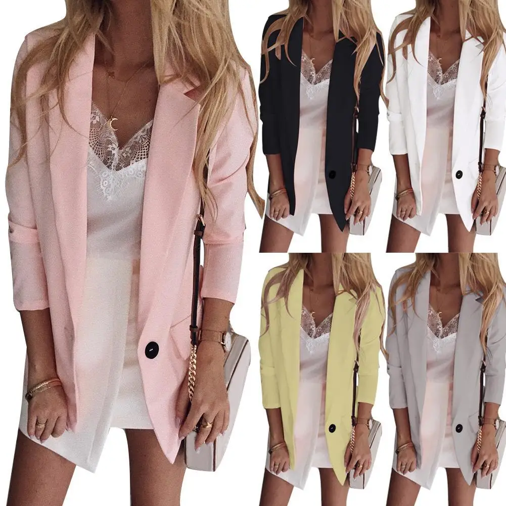 

Black Women Blazer Formal Blazers Lady Office Work Suit Pockets Jackets CoatBlack Blazer feminino Femme Jackets 