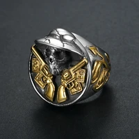 domineering cowboy double gun skull ring two tone motorcycle party finger ring biker jewelry for men cool party ring jewelry
