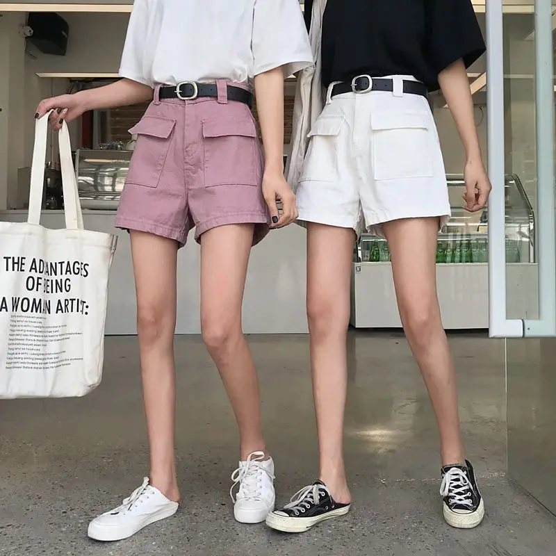 Женские шорты с высокой талией прямые джинсы широкими штанинами короткие брюки
