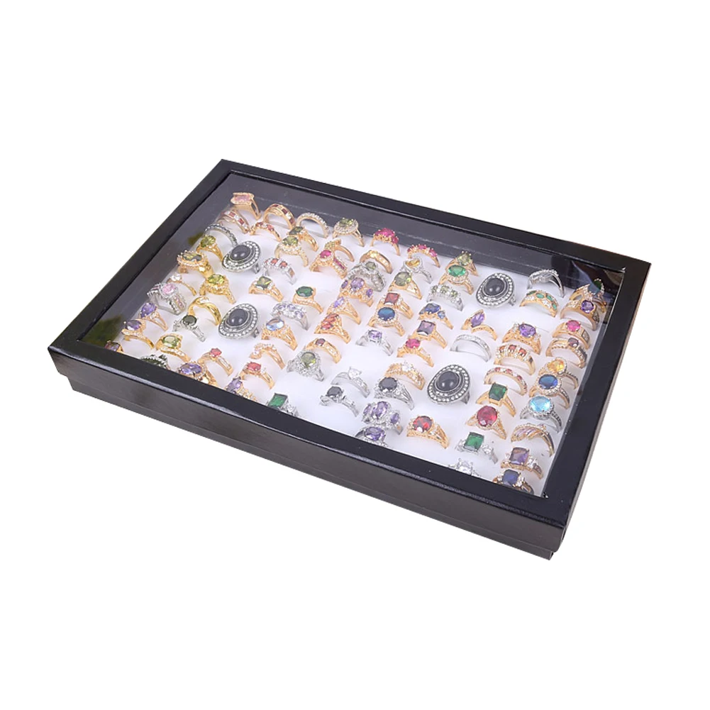 

Velvet 100 Slots Ring Earrings Display Box Showcase Storage Case Holder Tray Jewelry Organizer Boxes with Lid J55