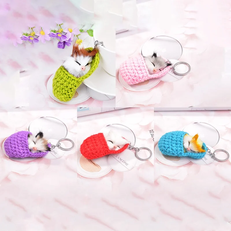 Милые брелки с помпоном в виде спящего кота для женщин и девушек из