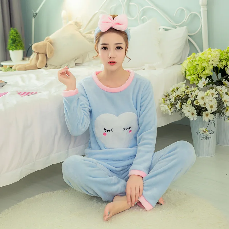 Осень зима 2019 пижамы Толстая теплая Женская одежда для сна с мультяшным рисунком