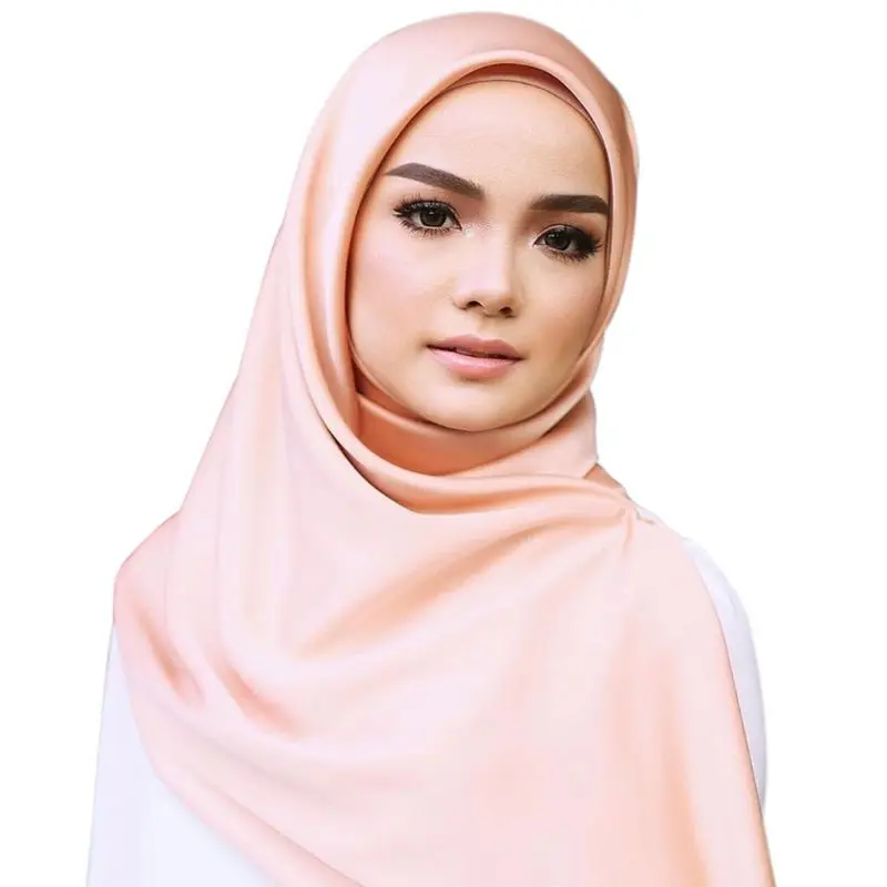 

Мусульманский Хиджаб 7 цветов, женская шелковая атласная однотонная квадратная шаль, шарф, саржевая мусульманская головная повязка, многоф...