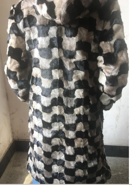 black and grey Длинное пальто из натурального меха норки; женская куртка; зимняя верхняя одежда - Цвет: black and grey