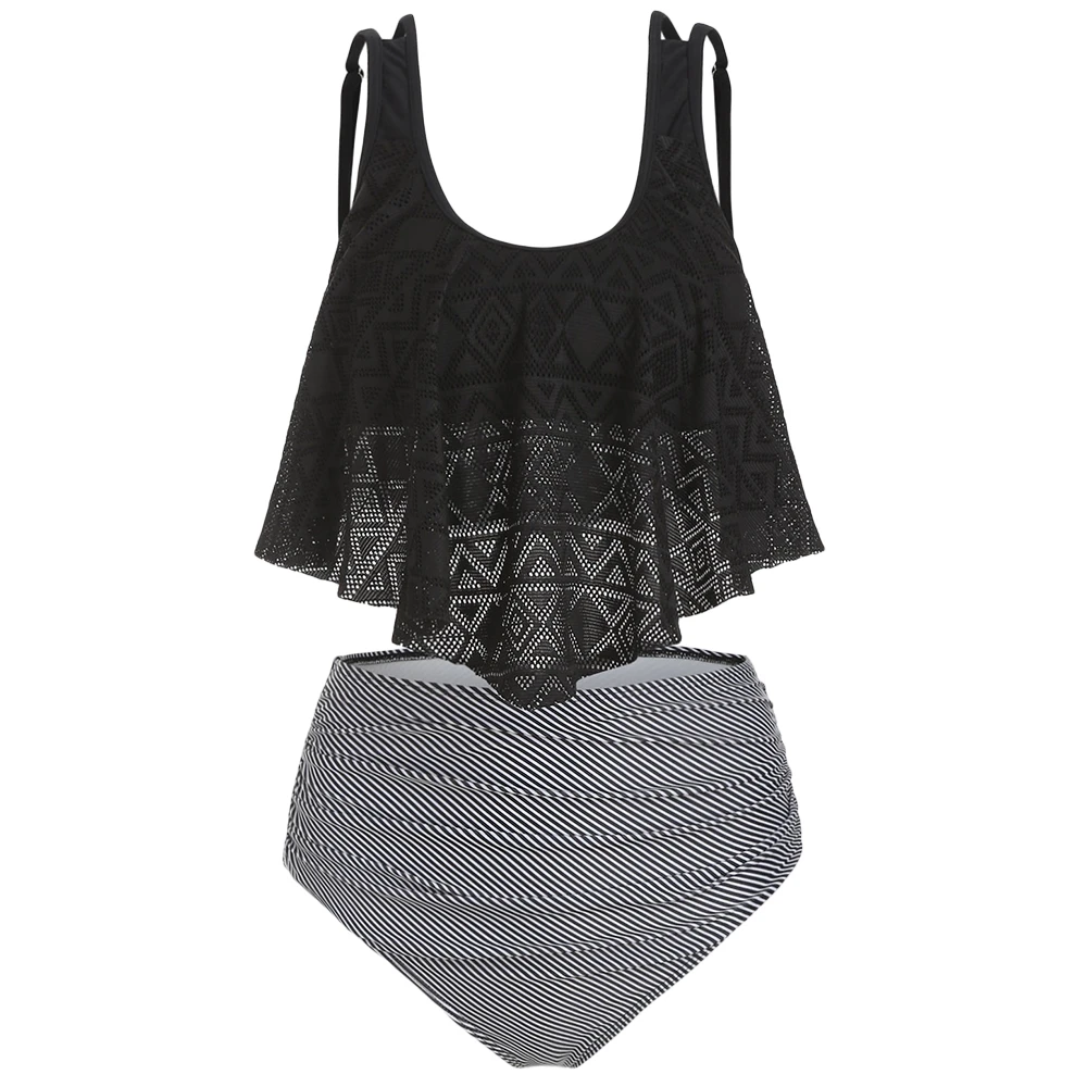 Перфорированный цветочный полосатый купальник Танкини с рюшами CB|Купальники| |