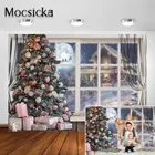 Mocsicka Рождественский фон для фотосъемки с Санта Клаусом зимние снежные Рождественские елки окно полный свет фон для фотосъемки