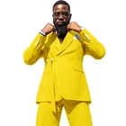 ThorndikeНовое поступление, желтый смокинг жениха с двумя пуговицами, мужские костюмы с отворотами, Свадебный блейзер (пиджак + штаны), S1014