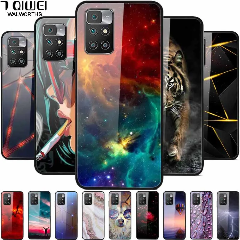 

Tempered Glass Case For Redmi 10 Cover on For Xiaomi Redmi 10 Phone Cases Luxury Hard Back Cover for Redmi 10 Prime Redmi10 Capa