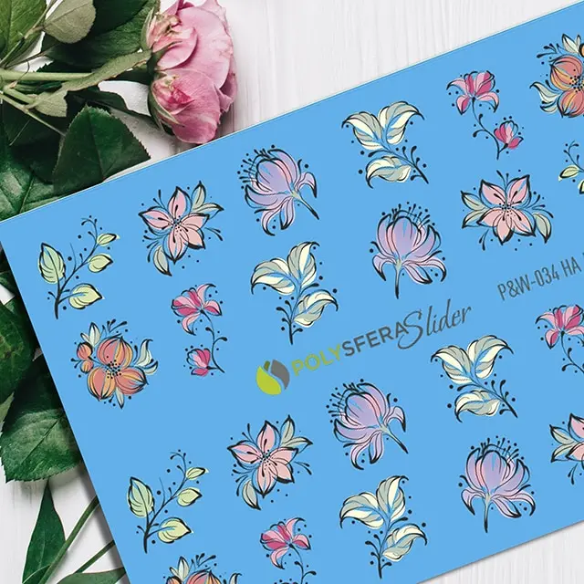 Слайдеры для ногтей P&ampW-034 слайдеры на любой фон PolysferaSlider наклейки цветочные |