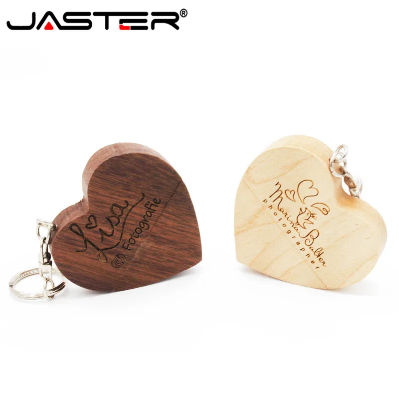 Деревянный U диск JASTER в форме сердца 10 шт. бесплатный логотип USB 2 0 4 ГБ/8 ГБ/16 ГБ/32