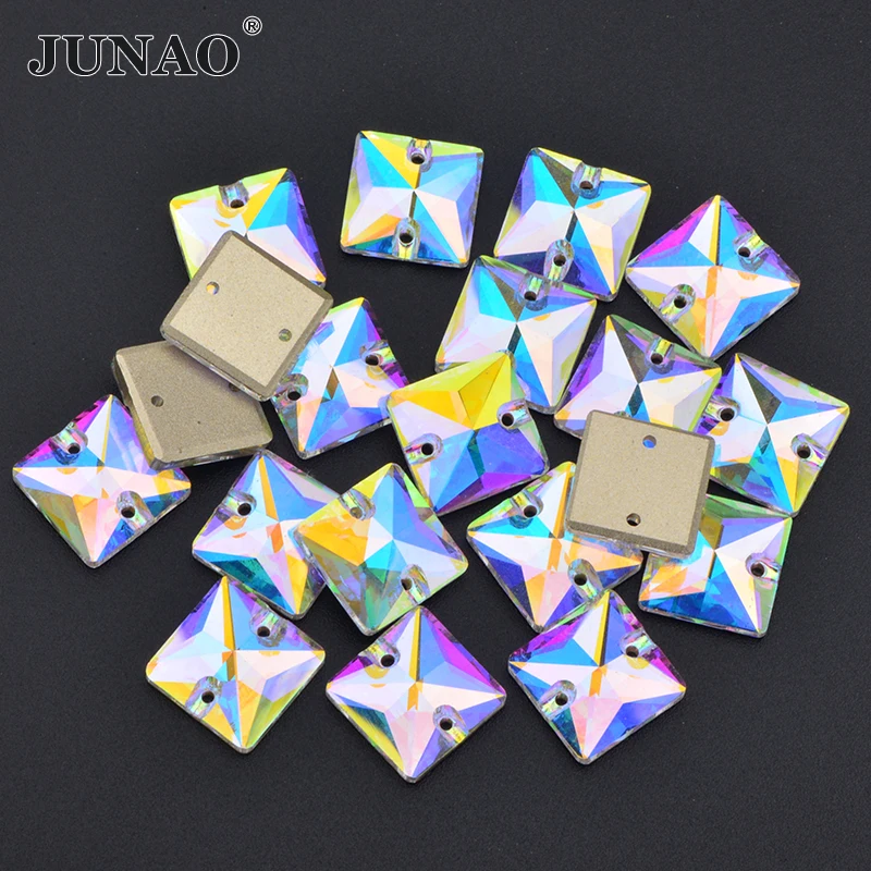 

JUNAO 12 14 16 22 мм квадратные Стразы для шитья, стеклянные стразы, каменные аппликация, пришитые Стразы для рукоделия