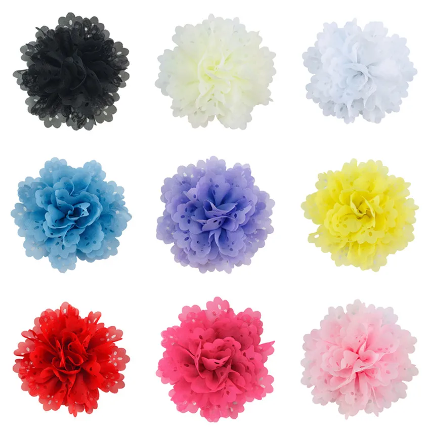 300 шт./лот 4 дюйма большая новая шифоновая ткань полый цветок для маленьких