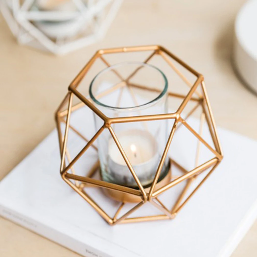 

Retro Wire Iron Creative Geometric Votive Candle Stick Tea Light Mood Light Holder Retro Light Luxury Romantic Iron Candlestick