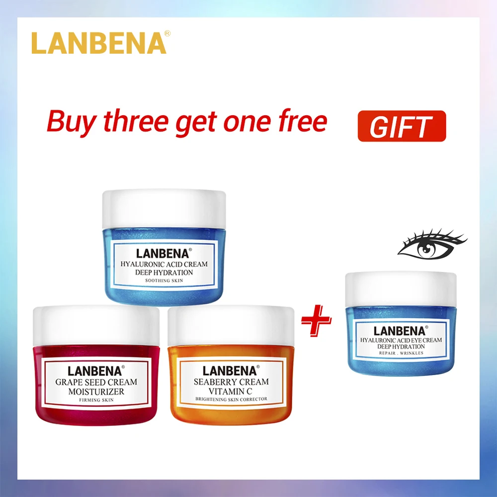 Купить 3 получить 1 подарок LANBENA крем для лица отбеливающий крем с гиалуроновой кислотой увлажняющий против морщин против старения 3 шт+ крем для глаз
