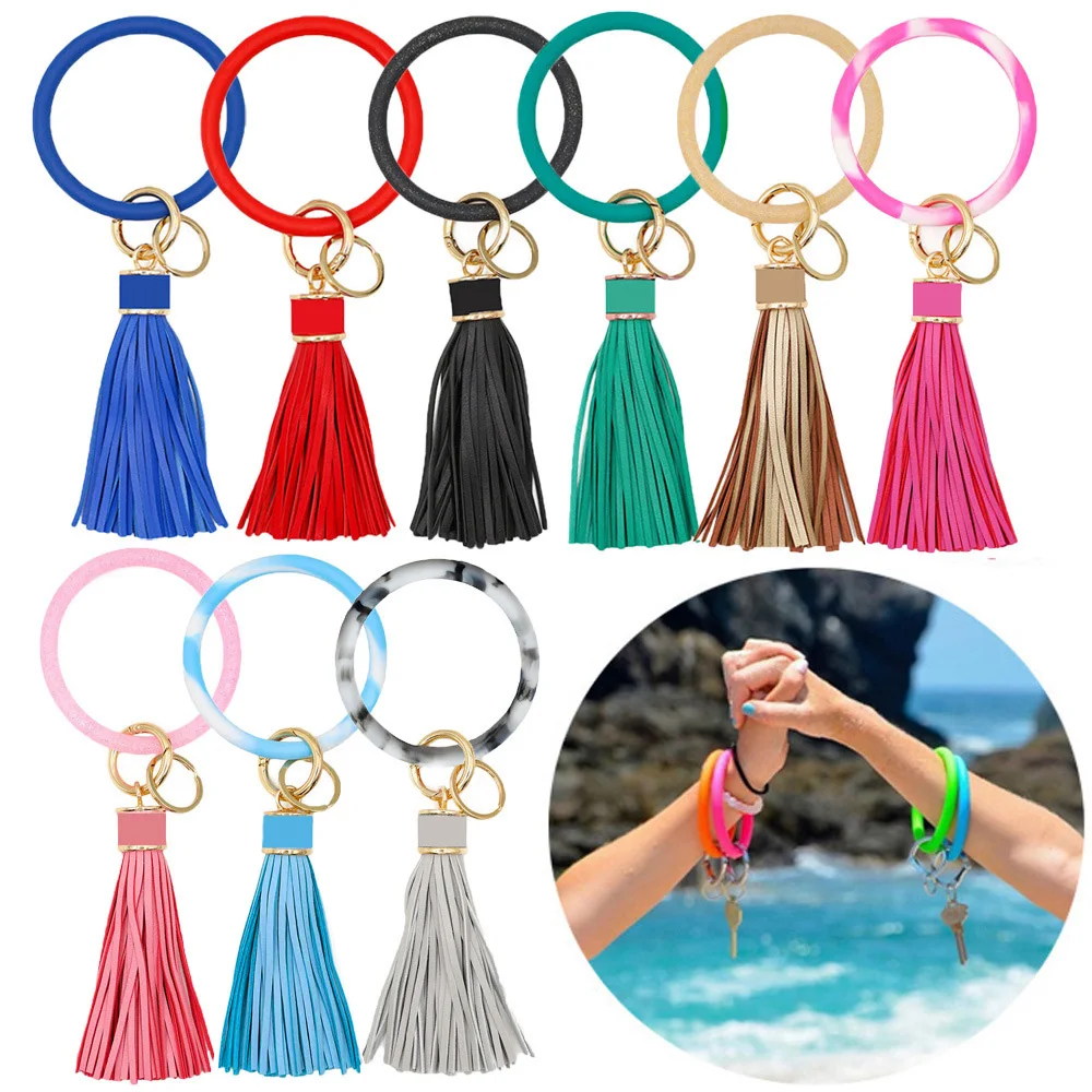 Мода того же цвета силиконовый браслет для брелка женщин Подарки круг брелок
