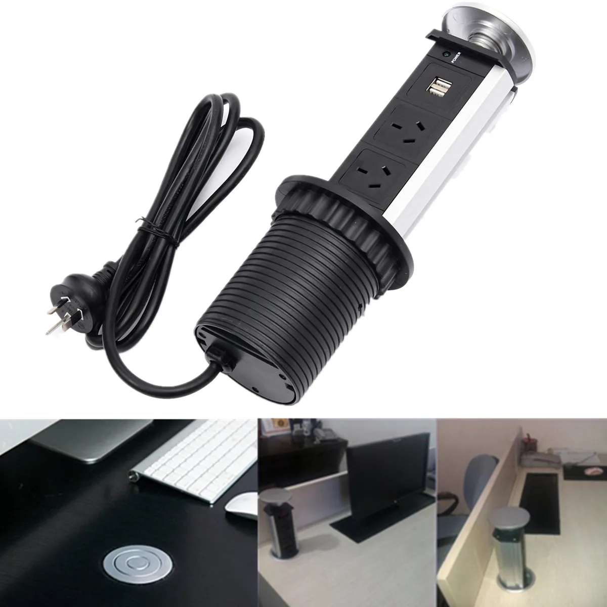 Pull Up 3 Power Socket 2 USB Charging Port Kitchen Table Desktop Sockets Retractable Countertops Worktop For Home Kitchen Desk