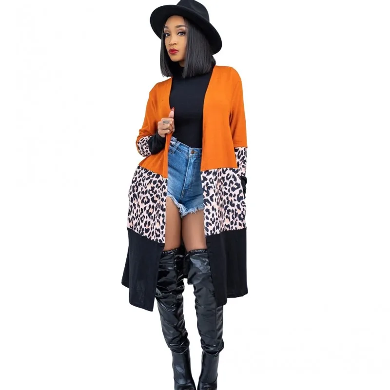 

Open Stitch Jackets Women Coat Full Sleeve Loose Long Outerwear 2021 Spring Autumn Fashion Leopard Patchwork Street Style Jacket