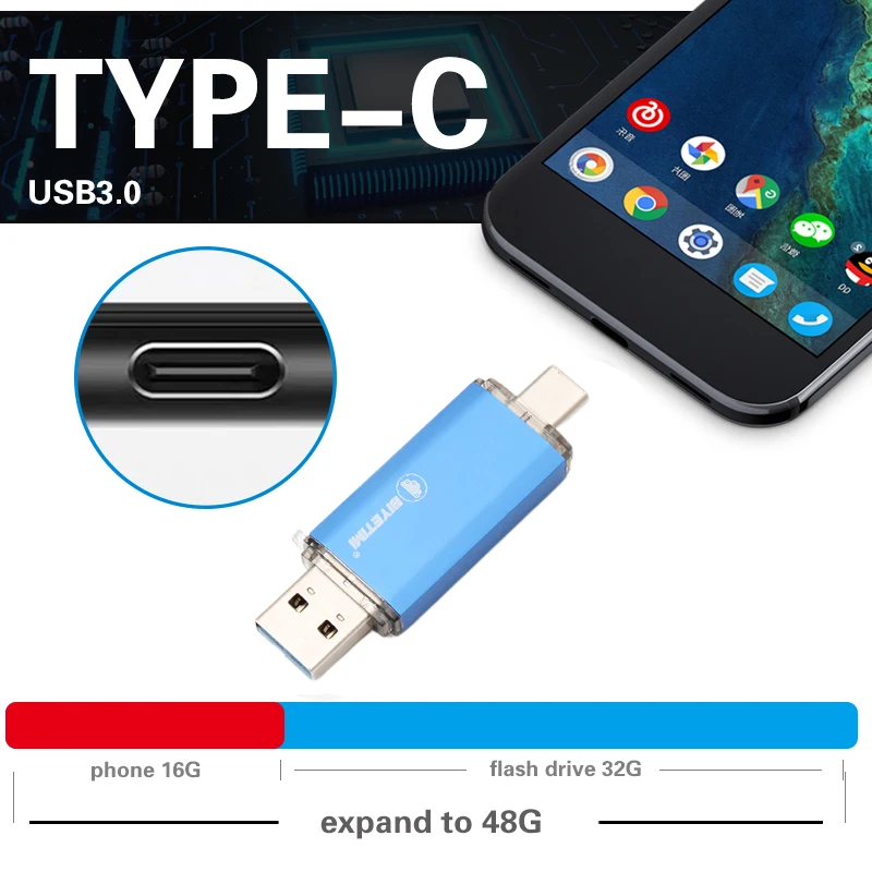 Usb-флеш-накопитель Biyetimi Type-c для телефона и компьютера 3 0 дюйма 32 ГБ 64 128 256