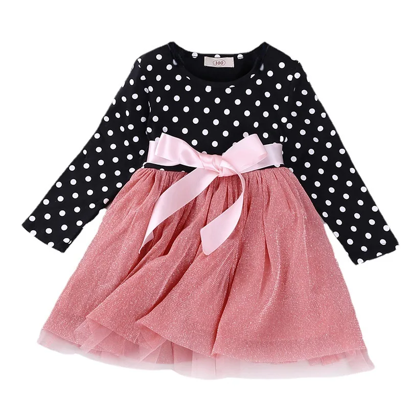 

2-7 Years Long Sleeve Dress for Kids Girls Dot Autum Baby Birthday Clothes Winter Children Clothing Party Princess Dresses