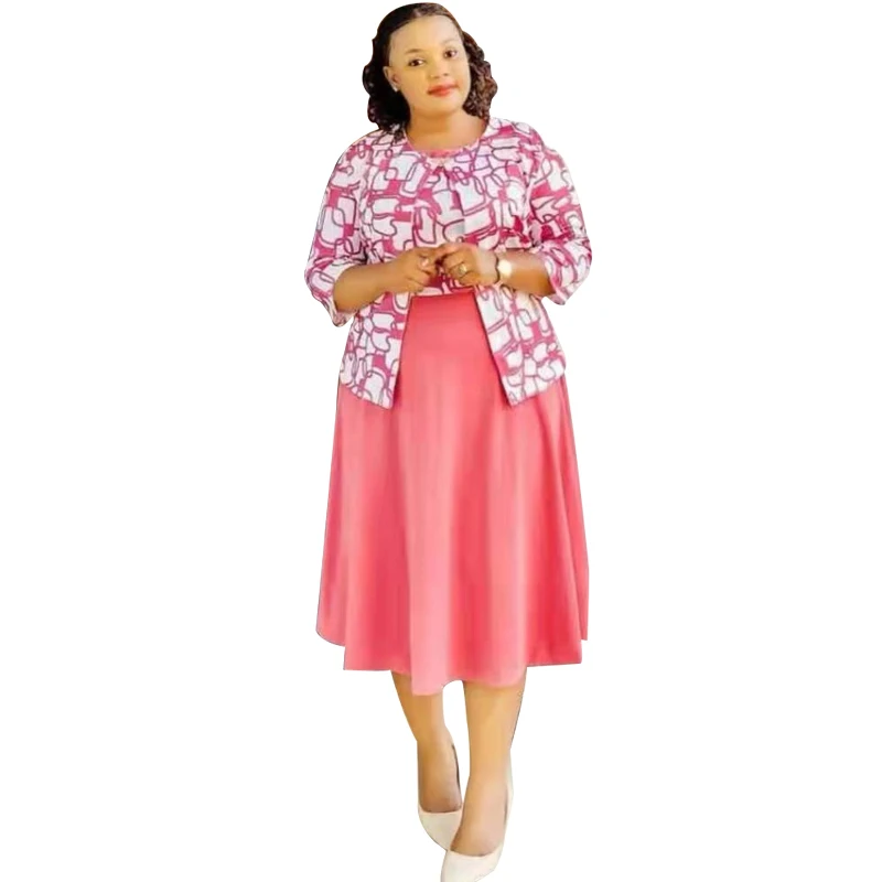 

Комплект из 2 предметов, африканские платья для женщин, цветочный принт, куртка и платье, Осень-зима, новинка, базин богатая традиционная афр...