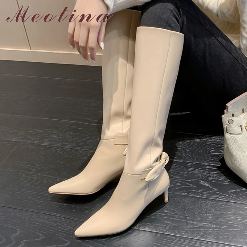 

Сапоги женские из натуральной кожи, на тонком каблуке, с острым носком