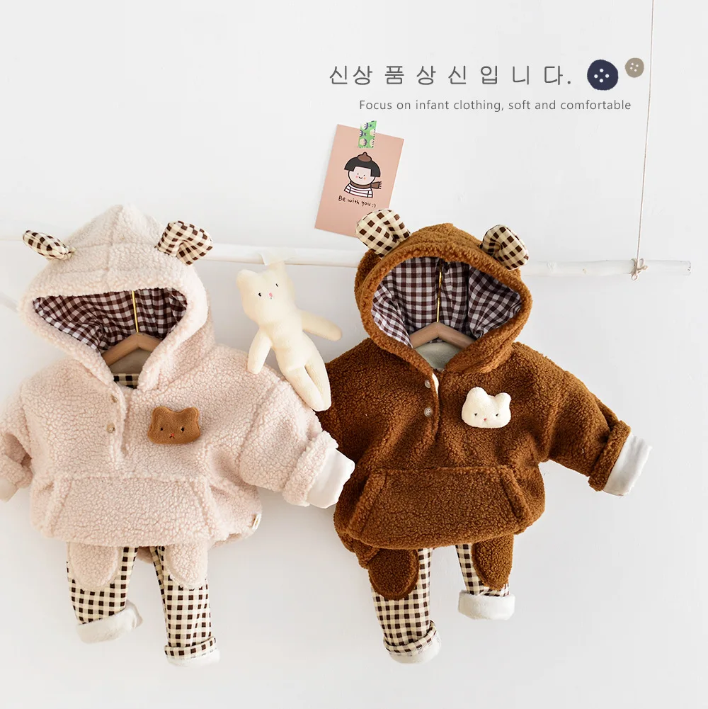 MILANCEL-Conjunto de ropa para beb&eacute;, pantalones de dibujos animados para ni&ntilde;a, Hoddie y Palid, 2 piezas, forro de piel-0