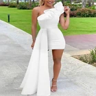 Женское короткое вечернее платье со шлейфом, белое элегантное платье с одним открытым плечом в стиле Звезд, для выпусквечерние вечера, 2021