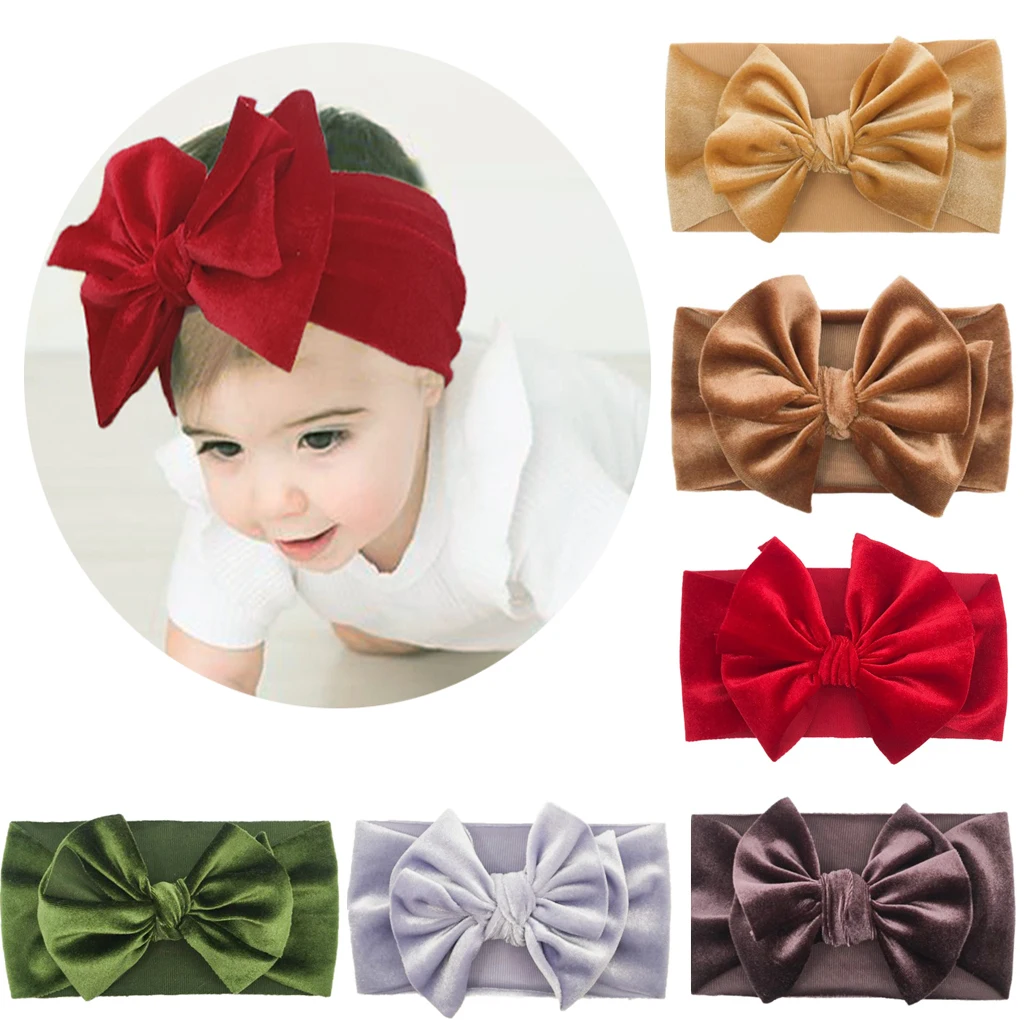 

1Pc Solid Color Bowknot Baby Headband Elastic Turban Hairband Velvet Baby Girl Headbands Baby Accessories Headwear for Child