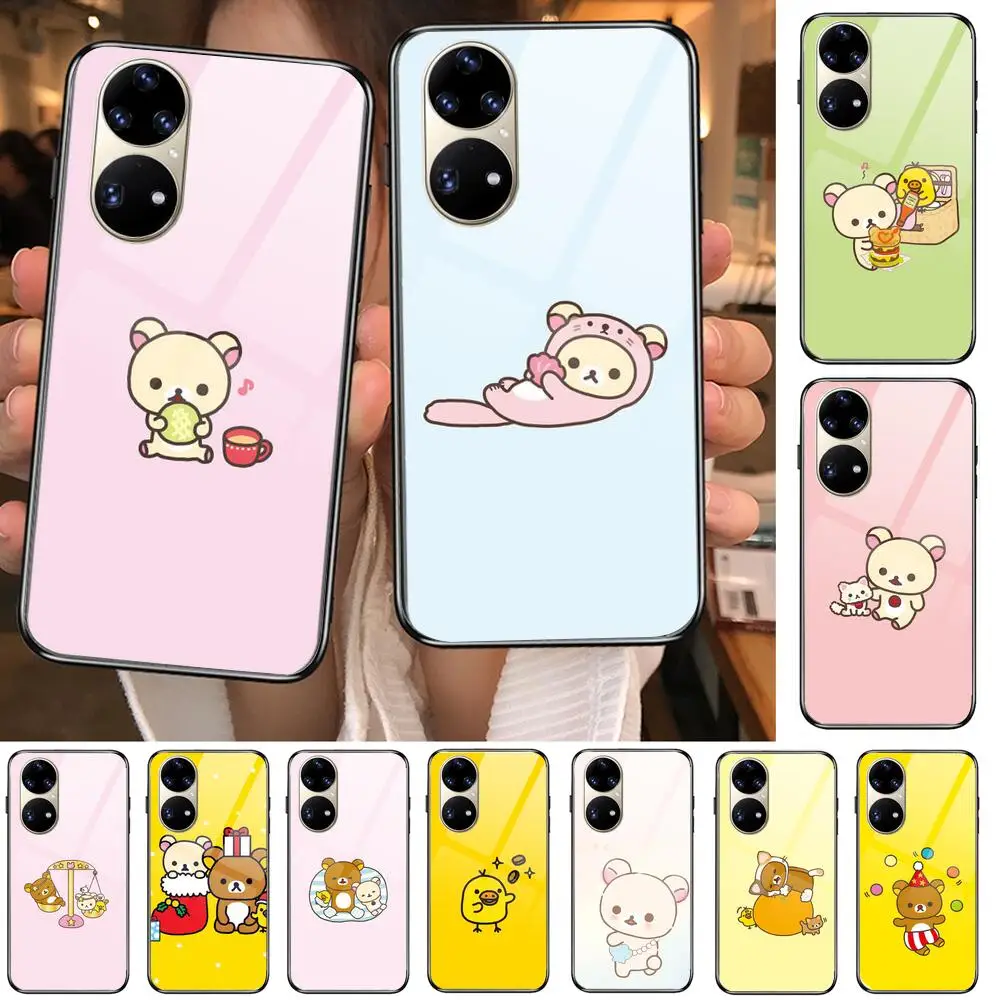 

TOPLBPCS Cute rilakkuma Tempered Glass Phone Case Casev For Huawei P40 Pro lite 5G P30 P Smart Z 2019 P10 Lite P20 P50