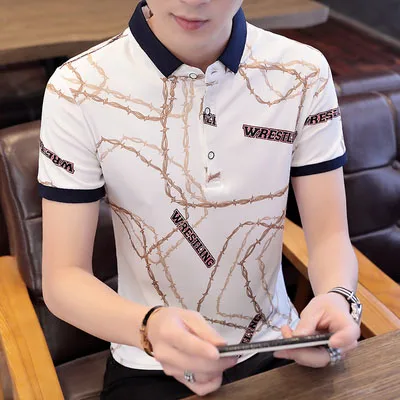 

2020 summer new tide brand trend ins lapel embroidery men's short-sleeved t-shirt