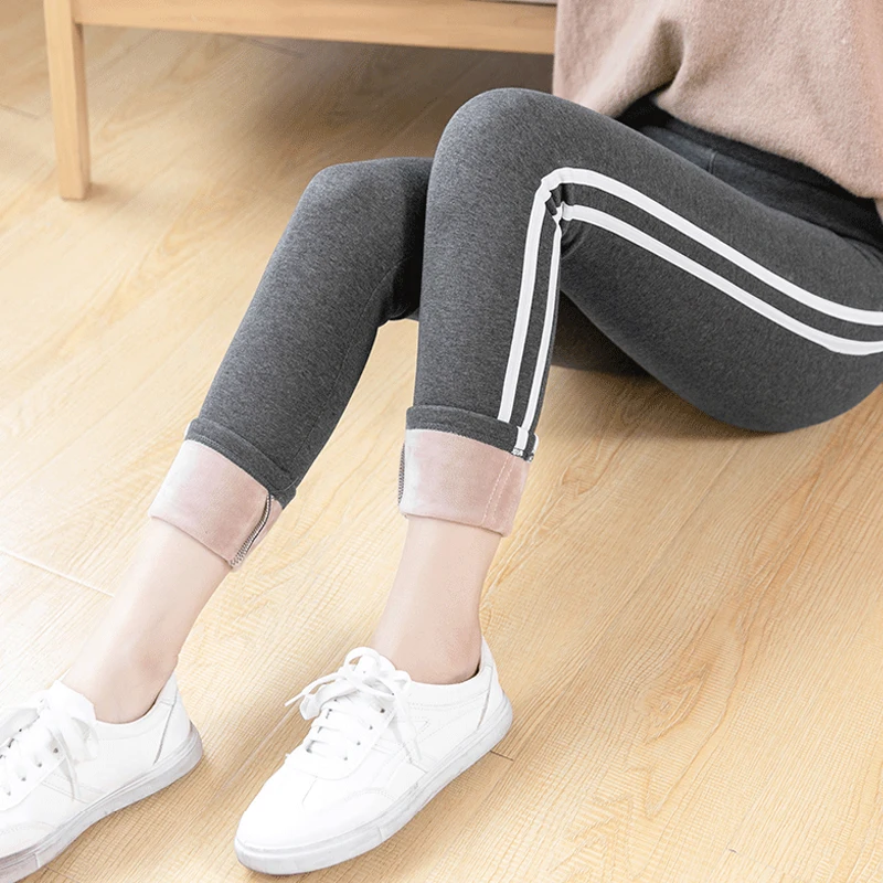 

High Rise Leggings Autumn and Winter Thick-soled Leggings Velvet Women High Waist Side Striped Sports Pants Cotton Fitness Warm