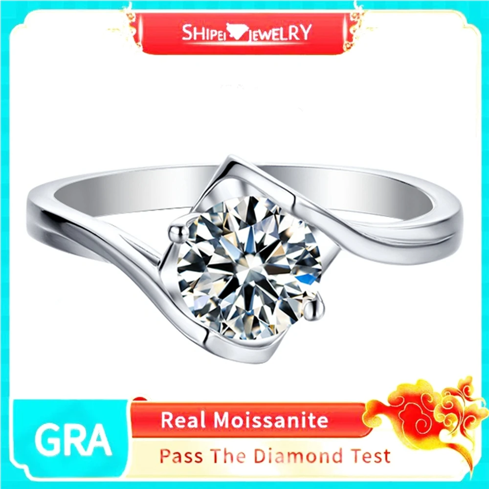 

Shipei Classic Solid 925 Sterling Silver 3EX 1Ct D Color Real Moissanite VVS1 Diamonds Wedding Engagement Ring Fine Jewelry GRA