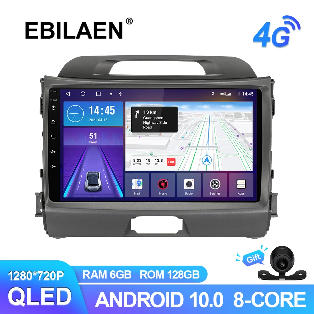 EBILAEN Multimedia Car Radio For Kia Sportage 3 2010-2016 Android 10.0 GPS Navigation RDS Wireless Carplay QLED Video Decoder